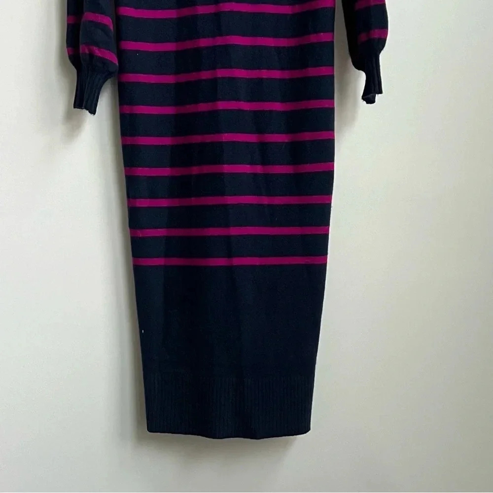 NEW ANN TAYLOR LOFT NAVY BLUE PINK STRIPED LONGLINE CARDIGAN SWEATER MIDI DRESS - Picture 14 of 15